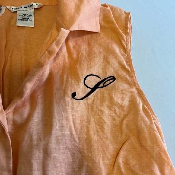 RICHARD Malcolm Irish Linen peach v-neck L - Picture 2 of 7